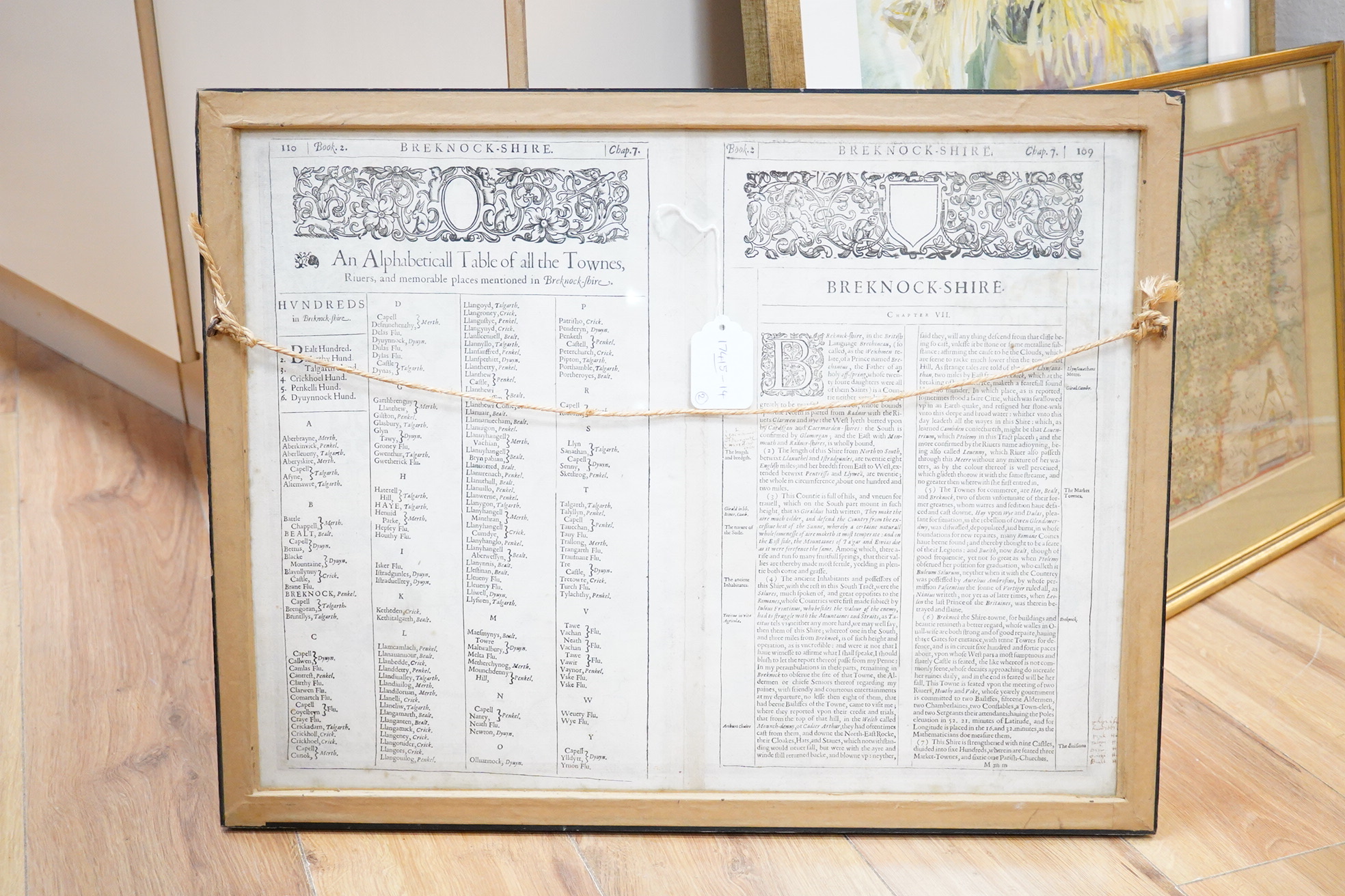 Two framed 17th and 18th century maps; a John Speede map of Breknoke, together with a William Hole map of Gloucestershire, larger 41 x 53cm